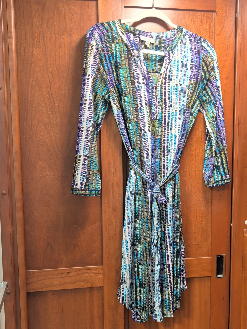 Dana Buchman Multicolor Striped Tie-Waist Long Sleeve Dress.  Sz XS